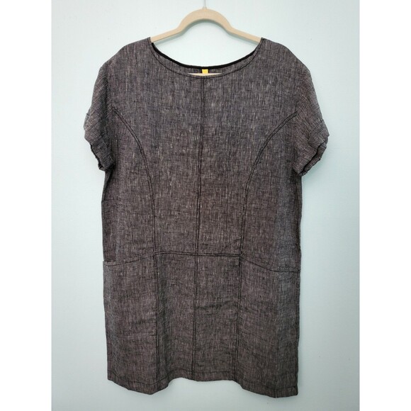 FREE PEOPLE Endless Shore Dress Women M 100% Linen Gray Short Sleeve Mini Shift - Picture 2 of 9